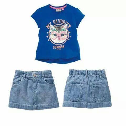Jual cat blue shirt denim skirt - Kota 