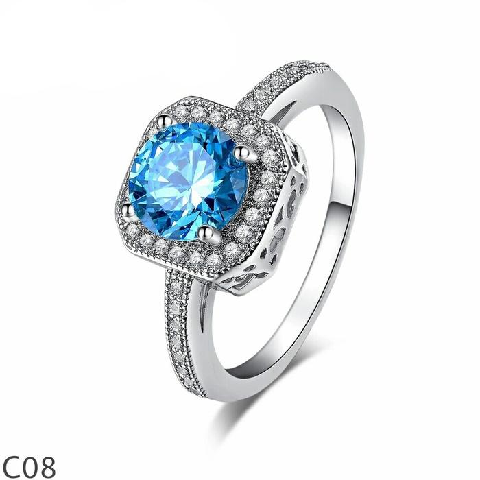 Jual Cincin Silver 925 Batu Cubic Zirconia AAA Biru C08 Kota