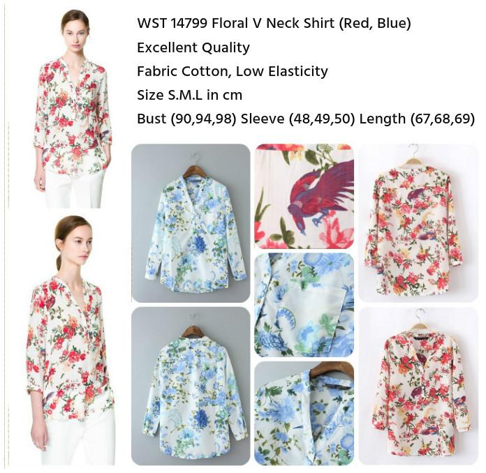 Jual WST 14799 floral V neck shirt 