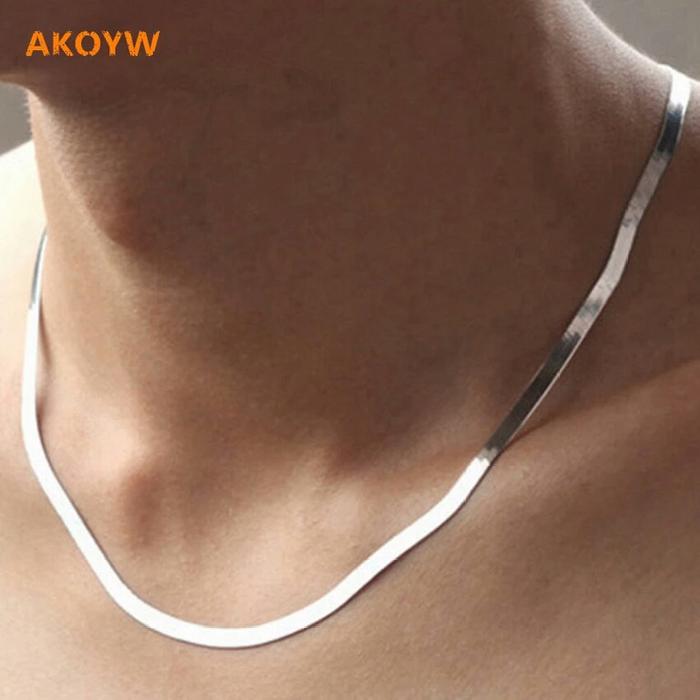 Jual silver necklace flat snake bone 