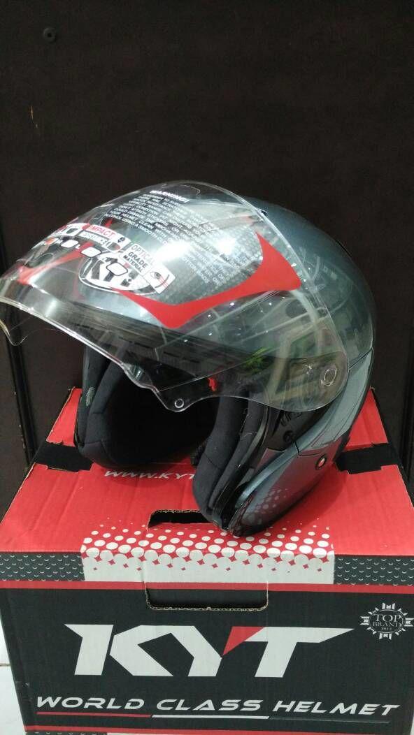 Jual Helm KYT Kyoto Gunmetal Half Face Full Visor Grey Halface