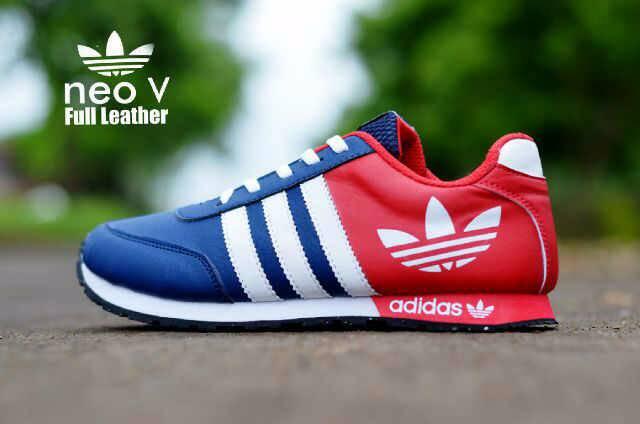 Jual sepatu casual sport pria adidas neo v leather red blue Kota