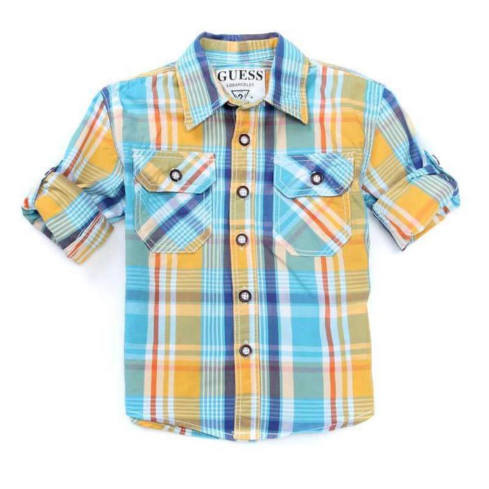 Kemeja Merk Guess Sea Blue Yellow Shirt 