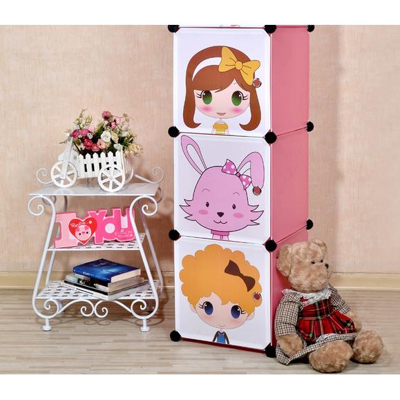 Gambar Lemari / Rak Susun Baju Anak 3 Pintu DIY Creative Home Storage Cabinet - Merah Muda dari PENKOM undefined Tokopedia