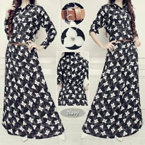 Jual Maxi Rayon Dara Kembang Navy 