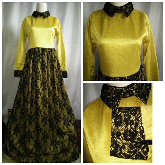 Gambar gamis satin brokat yellow dari duniamamamia undefined Tokopedia