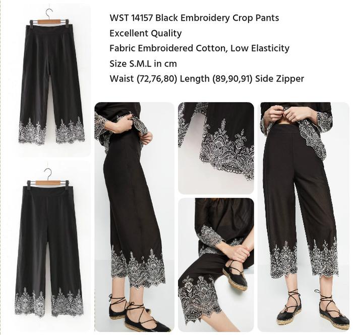 WST 14157 - Black Embroidery Crop Pants 