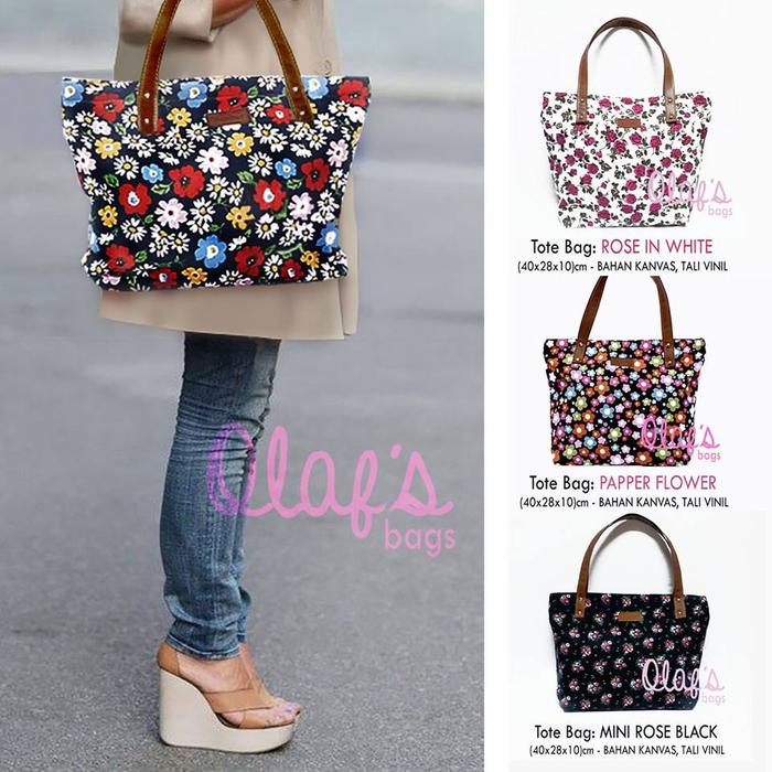Tas tote bag motif bunga Clearance