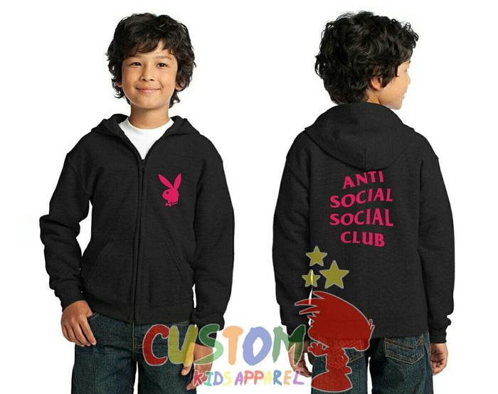 Jaket Hoodie Zipper Anti Social Club X Playboy Untuk Anak Usia 6-9 Thn