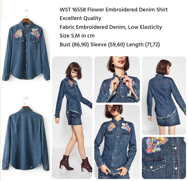Jual Flower Embroidered Denim Shirt 