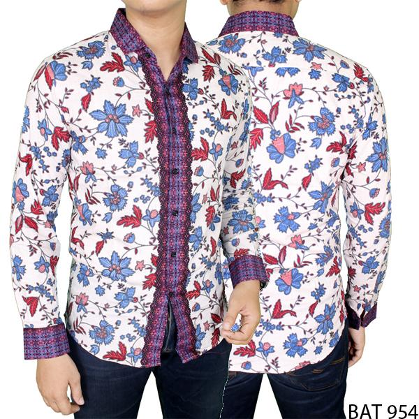 Gambar Kemeja Pria Batik Slim Fit Katun Putih BAT 954 - L dari Gudang Fashion Id undefined Tokopedia