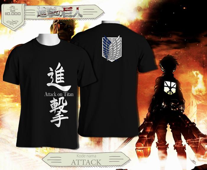 Jual t-shirt attack on titan survey corps black color Kota