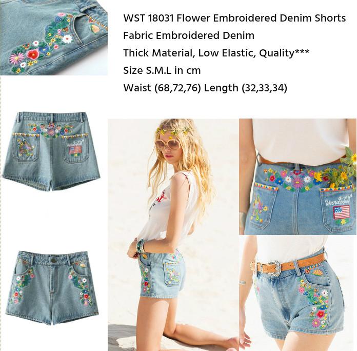 Jual WST 18031 Flower Embroidered Denim 