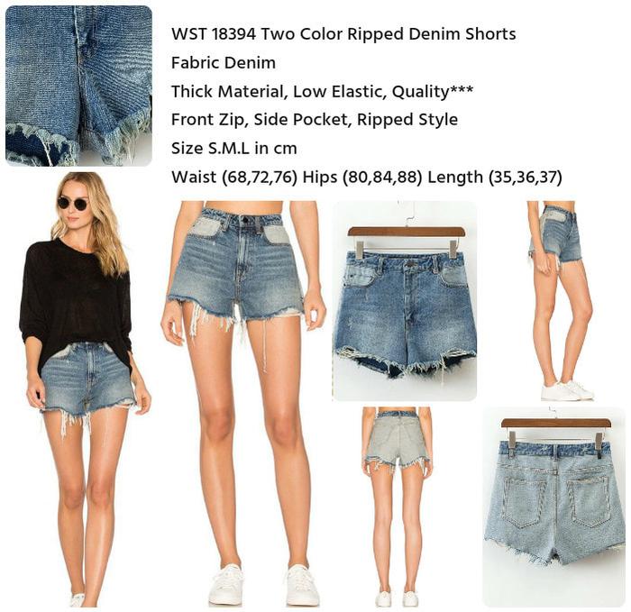 WST 18394 Two Color Ripped Denim Shorts 