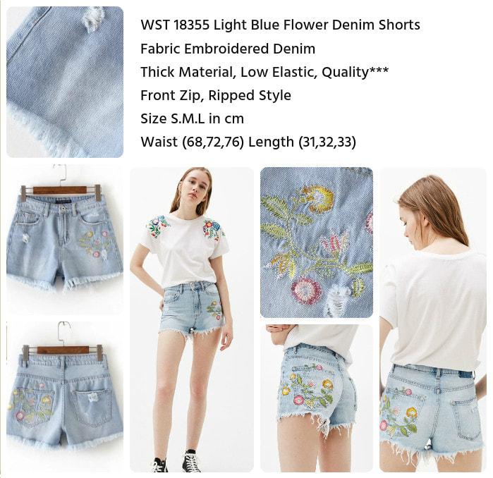 Light Blue Flower Denim Shorts 