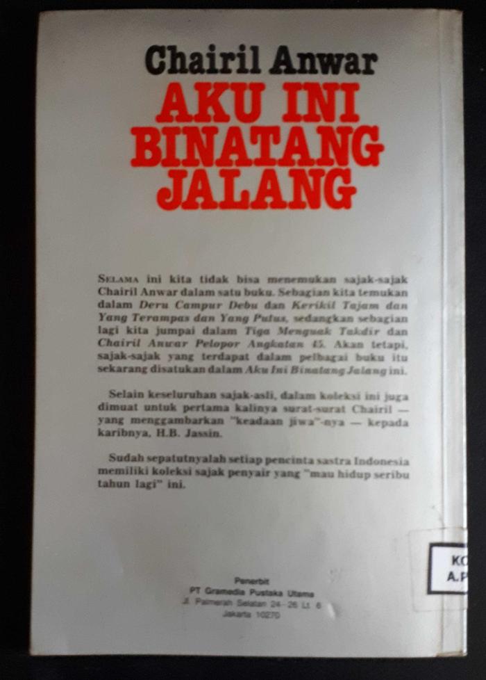 Jual Aku Ini Binatang Jalang Chairil Anwar Edisi Original Langka Jakarta Timur Klm Store Tokopedia