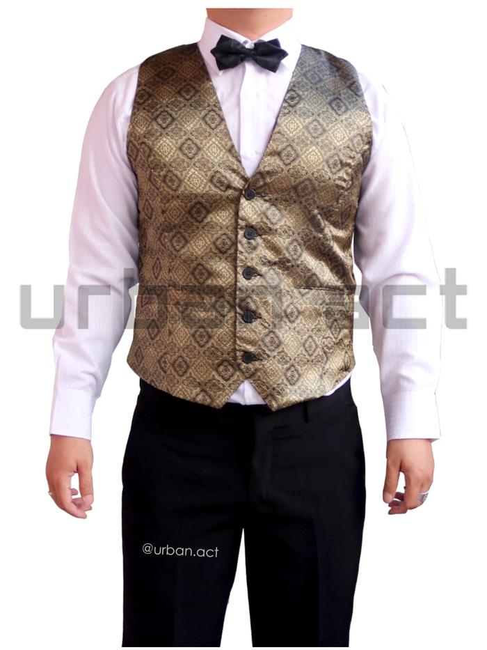 Gambar vest rompi elegan motif warna emas urban act cocok untuk married dari playset.id undefined Tokopedia