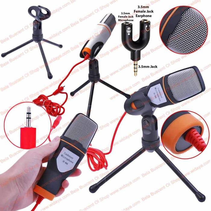 Gambar Mikrofon Kondenser Desk Tripod Stand U Splitter Audio Jack Smartphone dari Bela Buscent Online Shop undefined Tokopedia