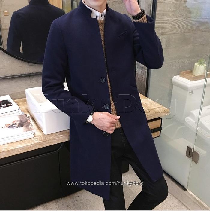 Style Autumn Winter Coat Men Casual Suit Pop Stand Collar Navy, L