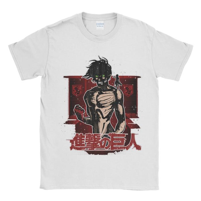Gambar Baju Kaos Tshirt Attack On Titan Eren Titan - Putih, XXXL dari Popless Clothing undefined Tokopedia