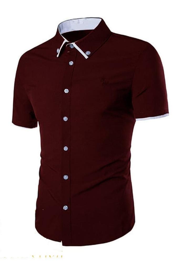 Gambar GREGOR TOP MAN - KEMEJA KASUAL LENGAN PENDEK SLIM FIT - Maroon, XL dari RisRus Official undefined Tokopedia