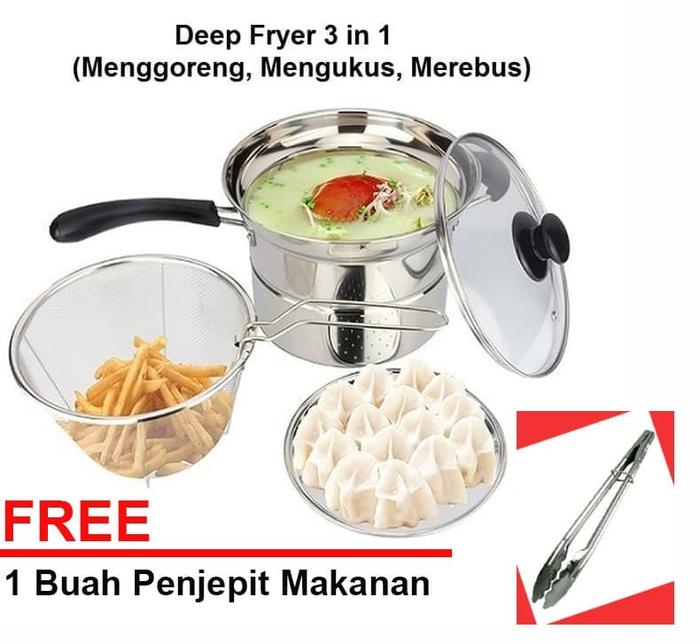 Gambar Deep Fryer 22 cm Multifungsi 3 in 1 - Stainless Free Penjepit Makanan dari grosirstation undefined Tokopedia