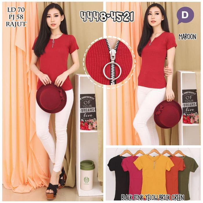 Gambar ATASAN WANITA LENGAN PENDEK KAOS RIP MERAH RESLETING DADA dari Samsfashion undefined Tokopedia