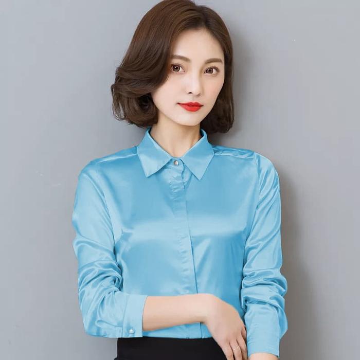Gambar Kemeja Wanita Gaya Korea Lengan Panjang Murah Terbaru - Jfashion Oni - Biru Muda, M dari Jfashion_NEW undefined Tokopedia