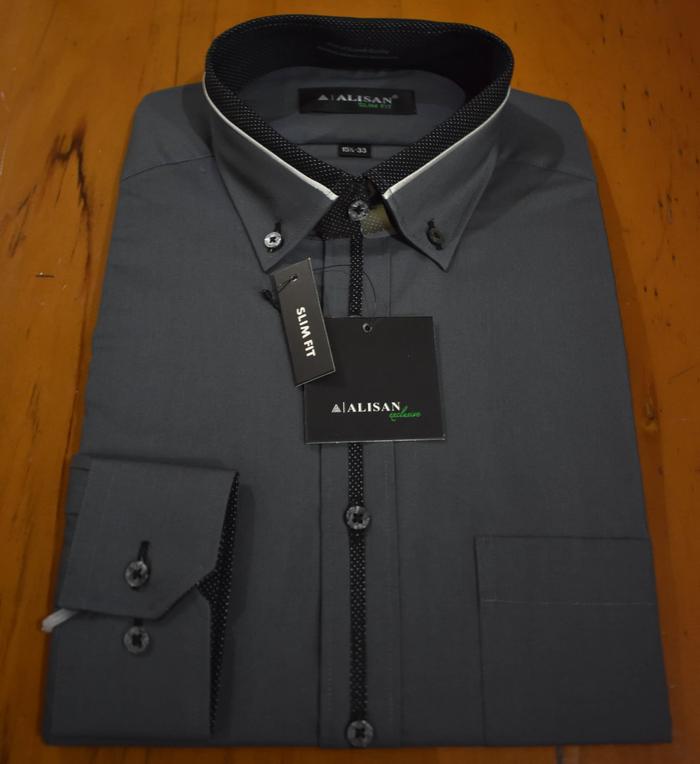 Gambar [SLIM FIT] Kemeja Alisan lengan panjang kombinasi. size 14,5 s/d 16 - Abu-abu, S dari Dozel undefined Tokopedia