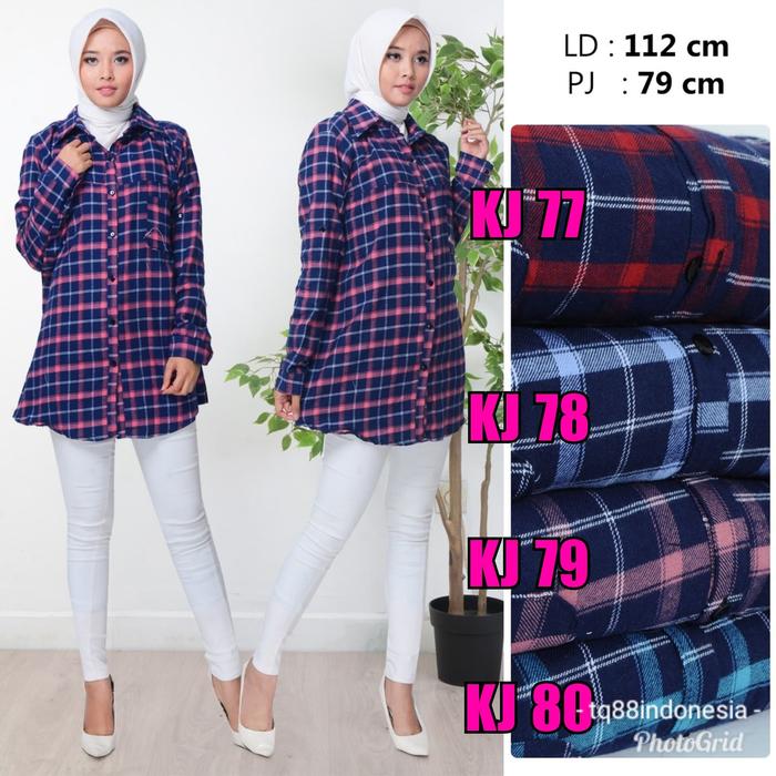Gambar kemeja flanel cewek/kemeja flanel//kemeja kotak/boyfriend shirt - Biru dari Tq88indonesia undefined Tokopedia