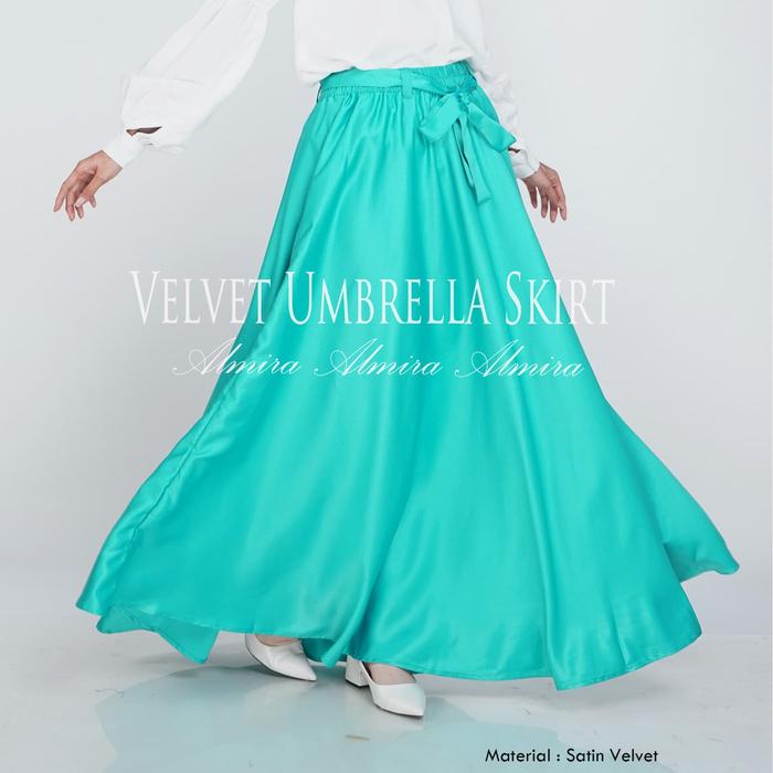 Gambar Rok Panjang Pesta Muslimah Velvet Umbrella Skirt - Hijau Tosca dari Griya Almira Hijab9097 undefined Tokopedia