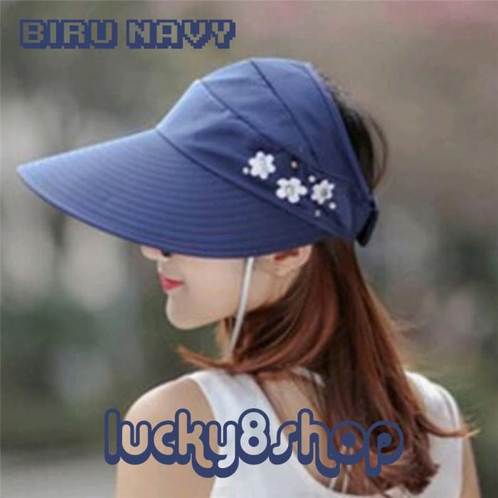 Gambar GROSIR TOPI FLOWER BUNGA ANTI UV MATAHARI SUN PANTAI FOLDABLE LEBAR - Navy dari Lucky8Shop2 undefined Tokopedia