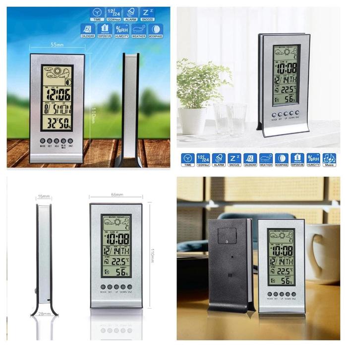 Gambar ALARM SENSOR TERMOMETER WEATHER FORECAST HYGROMETER DIGITAL BLACK - Perak dari Inaarch undefined Tokopedia