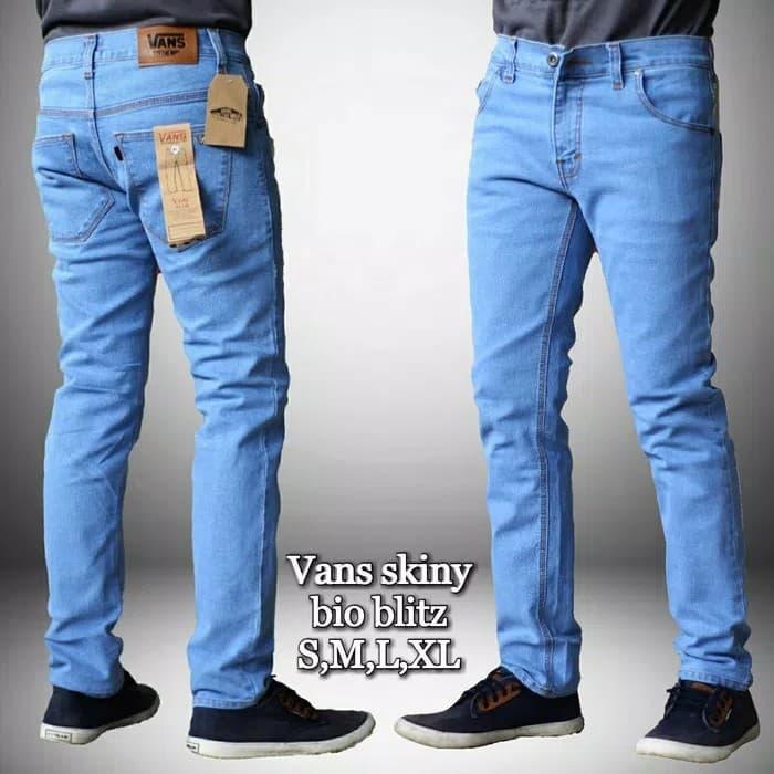 Celana jeans pria skinny vans murah Biru, 28