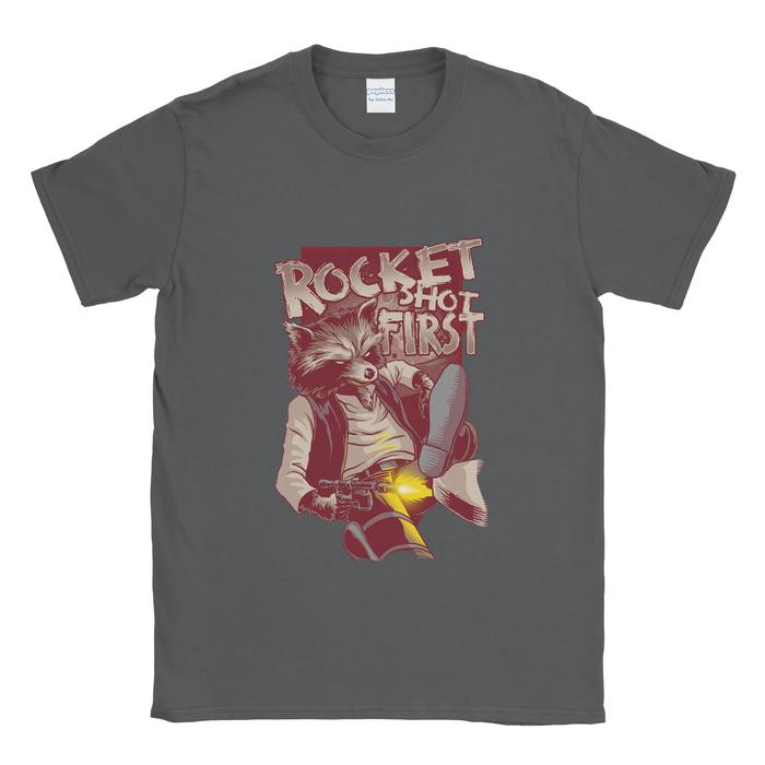 Gambar Baju Kaos Tshirt Guardians Of Galaxy Rocket Shot First - Abu-abu, XS dari Popless Clothing undefined Tokopedia