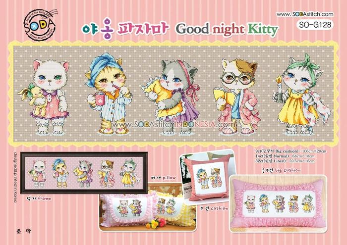 Gambar Paket Kristik / Cross Stitch Sodastitch SO-G128 - Good Night Kitty - Pola Saja dari Toko Anime MyHobbyTown undefined Tokopedia