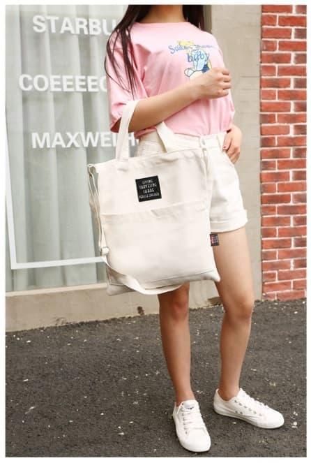 Gambar Tas selempang kanvas wanita korea 2 way - Tas bahu canvas import G02 - Putih dari Gosir Shop undefined Tokopedia
