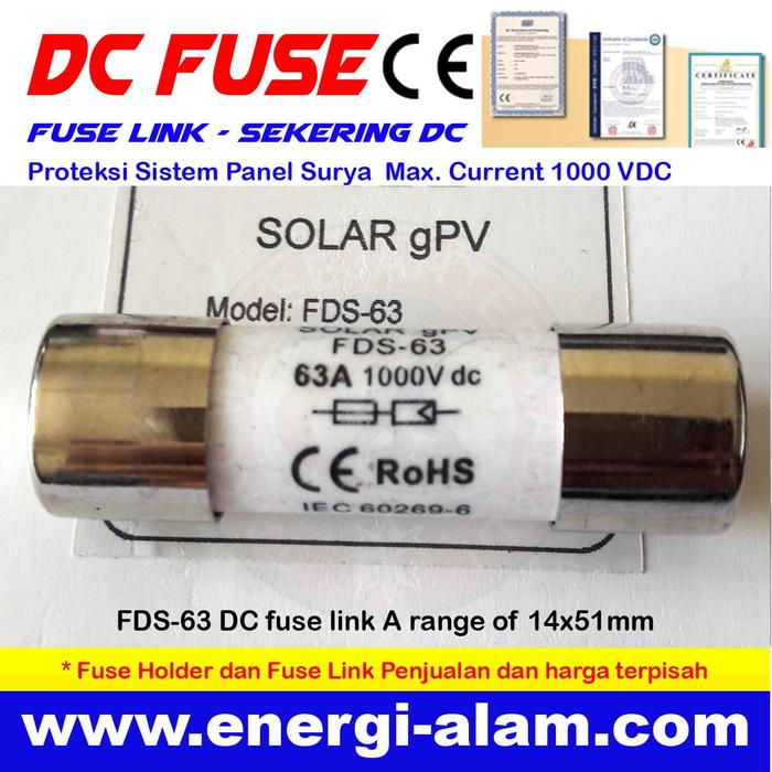 Gambar DC FUSE Link 14x51mm 63A /1000VDC Skring Proteksi PV Solar Panel Surya dari Takumpu Group undefined Tokopedia