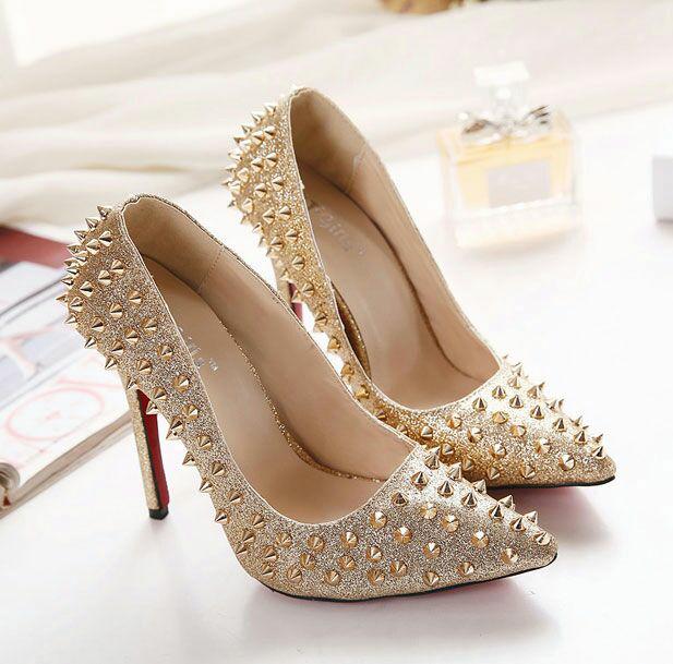 Jual Gold high heel shoes - Emas, 36 