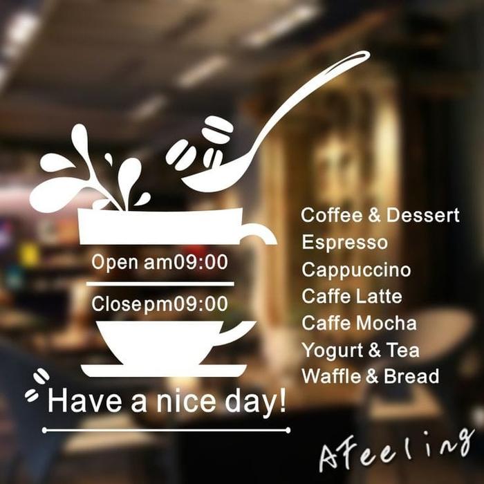 Gambar Stiker Pintu Kaca Open Close Kopi Cafe Kafe Sticker Jadwal Buka Custom dari Dylan Michael Pro undefined Tokopedia