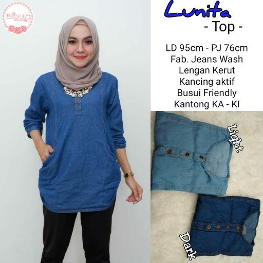 Jual lunita top ori jeans ld 100 - Kab 