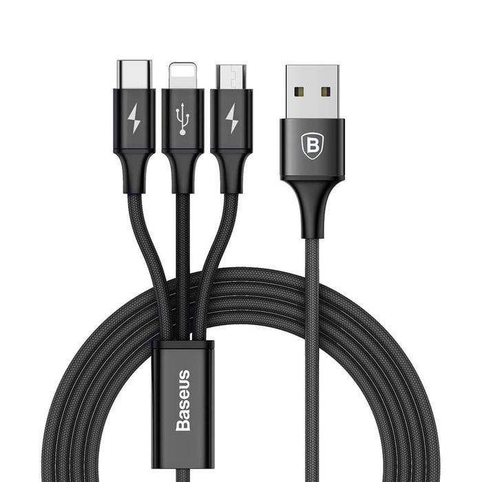 Gambar Original Baseus Rapid Series 3 in 1 Micro USB Lightning iPhone Type-C - Hitam dari Electro Claus undefined Tokopedia
