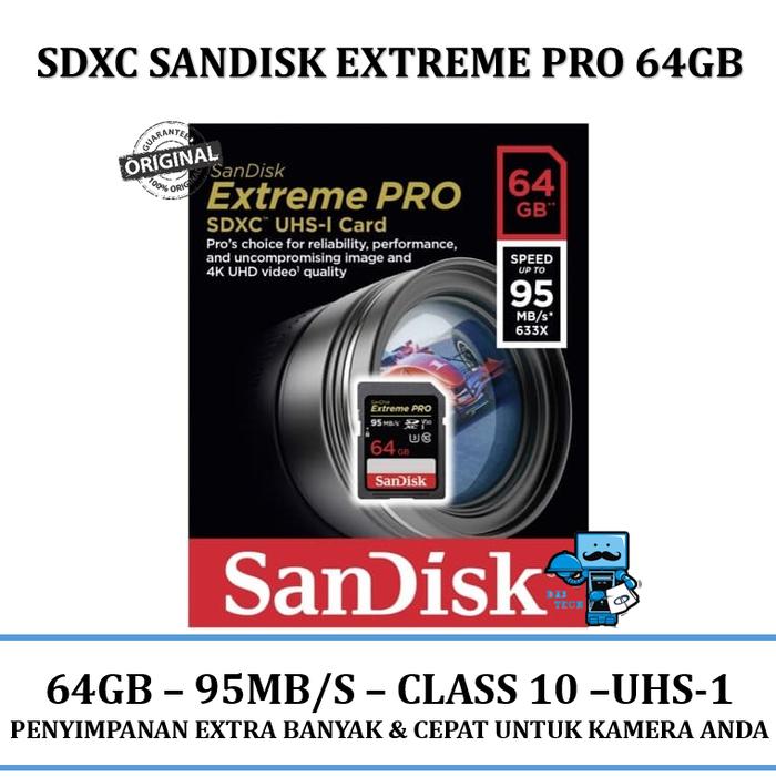 Jual SD Card SANDISK SDXC 64GB EXTREME PRO UP TO 95MB/S Resmi