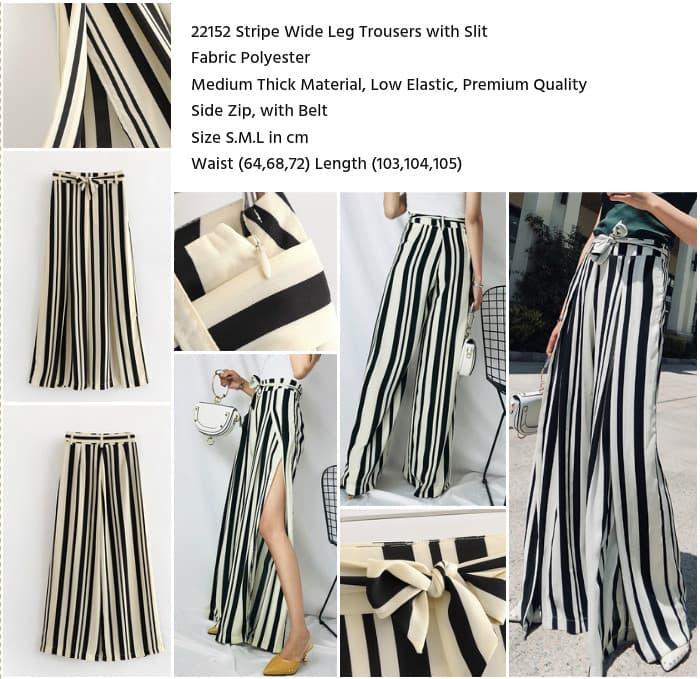 Jual Stripe Wide Leg Trousers with Slit 