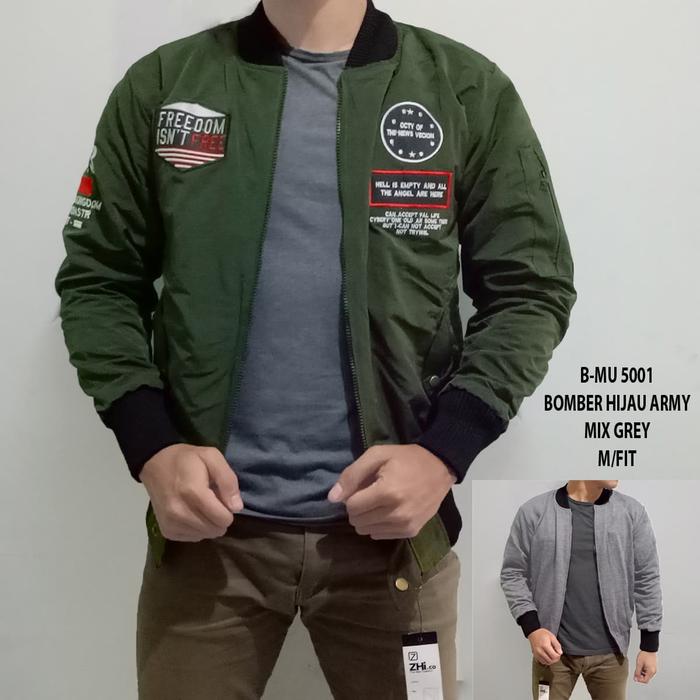 Gambar Jaket bomber hijau army mix grey jaket pria-bajukecee - Hijau, M dari Baju Kecee undefined Tokopedia