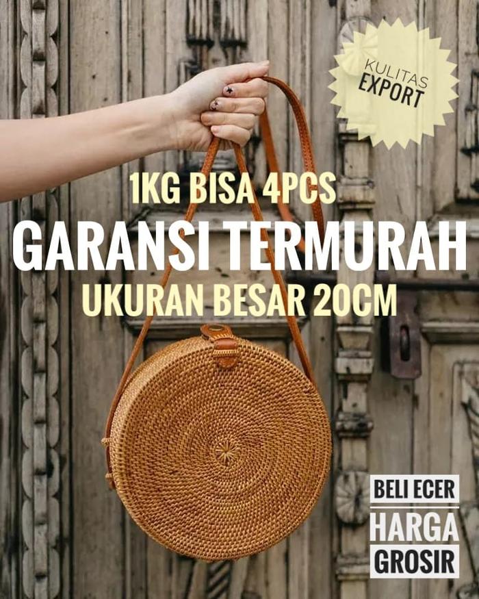 Gambar TERMURAH Tas Rotan Ate Bulat Kualitas Export - Tas Raisa - Cokelat Muda dari Art and Craft Shop undefined Tokopedia
