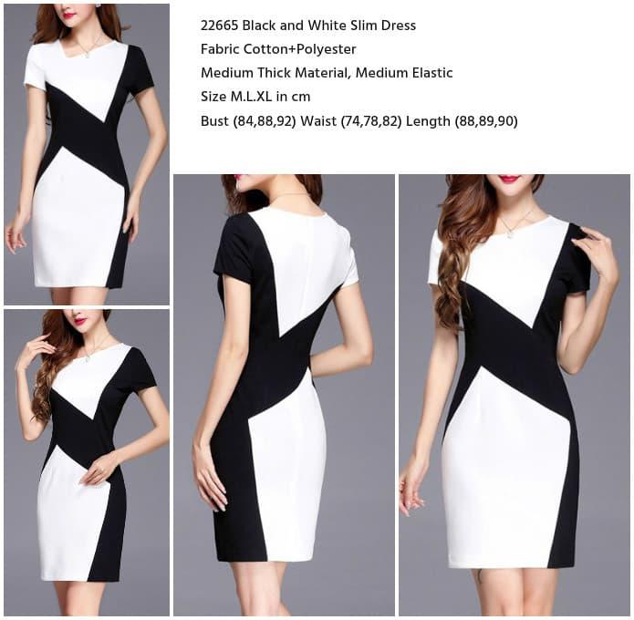 Jual Black and White Slim Dress (size M 