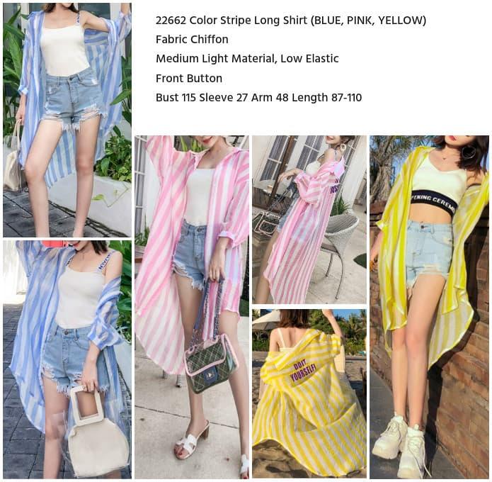 Jual Color Stripe Long Shirt (BLUE 