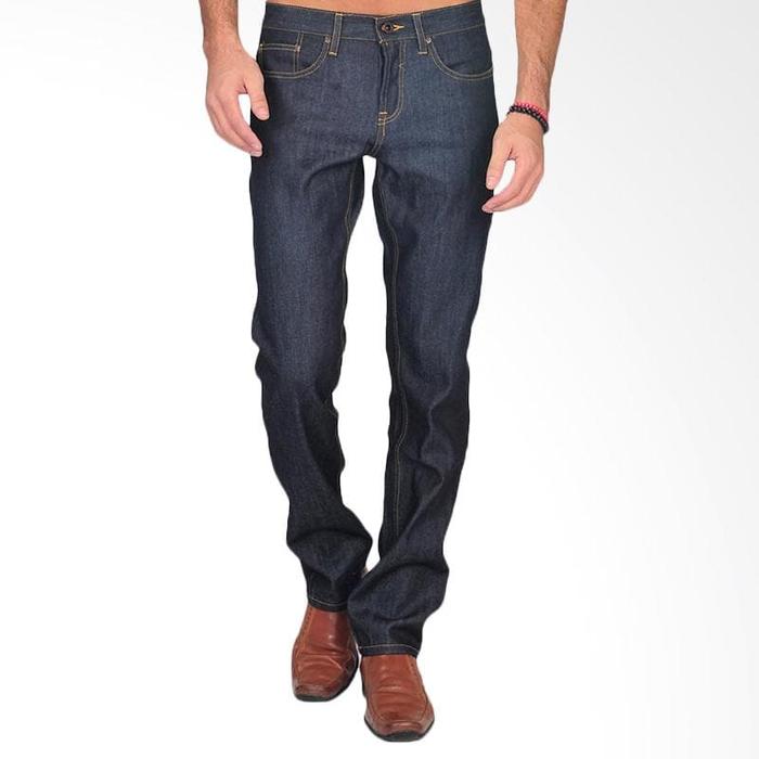 Celana Jeans Pria Raw Denim Hitam Biru 29