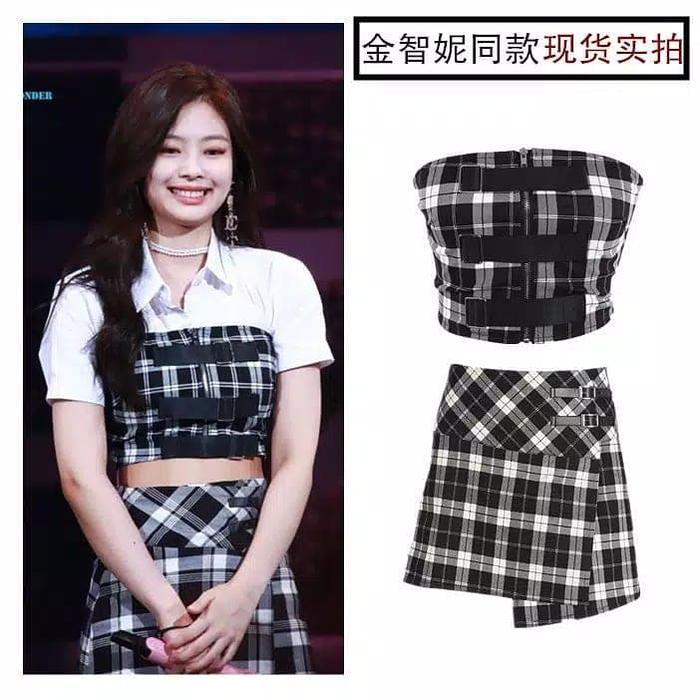 Jennie Blackpink Plaid Topless Skirt 